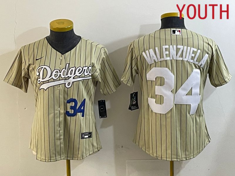 Youth Los Angeles Dodgers #34 Valenzuela Green Stripe Game 2024 Nike MLB Jersey style 3->youth mlb jersey->Youth Jersey